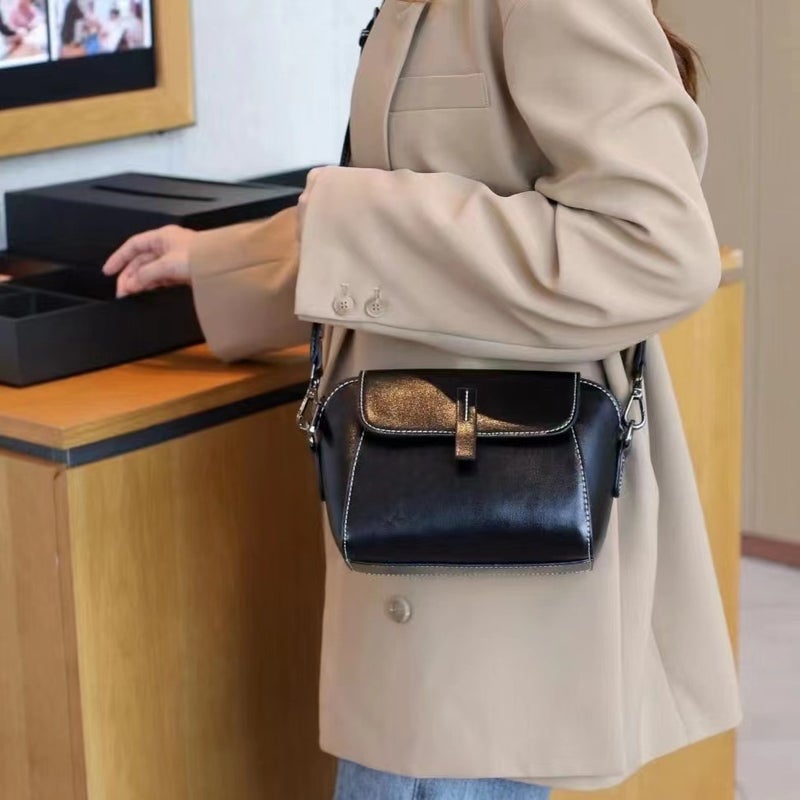 Genuine Leather Vintage Small Bag, Fashionable Shell Bag, Versatile Shoulder Crossbody Bag, Niche Ins Commuter Cowhide Bag - Image 5