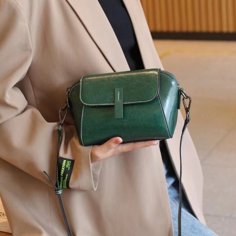 Genuine Leather Vintage Small Bag, Fashionable Shell Bag, Versatile Shoulder Crossbody Bag, Niche Ins Commuter Cowhide Bag - Image 1