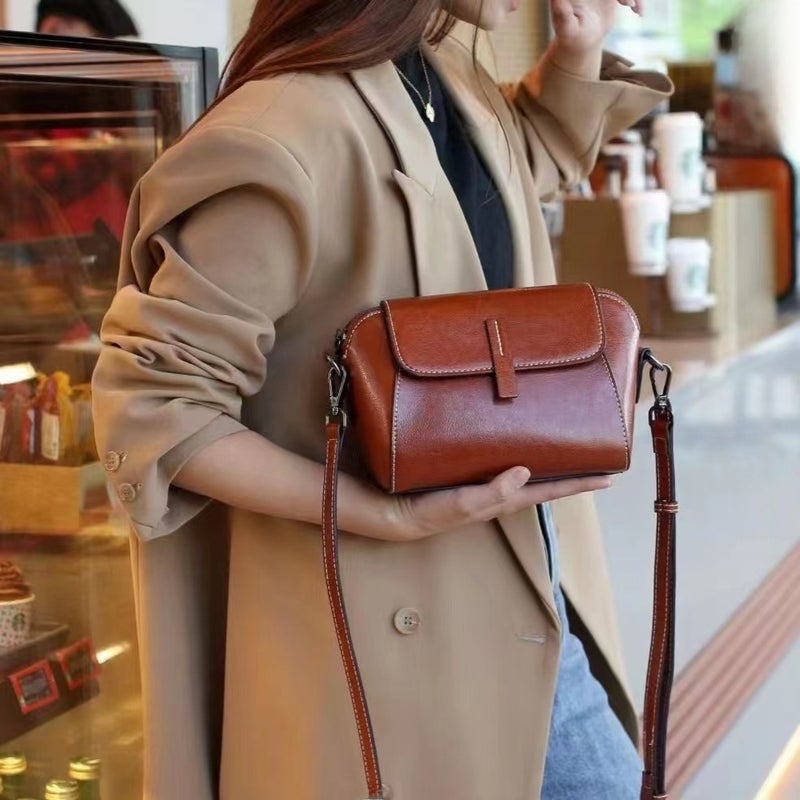 Genuine Leather Vintage Small Bag, Fashionable Shell Bag, Versatile Shoulder Crossbody Bag, Niche Ins Commuter Cowhide Bag - Image 2