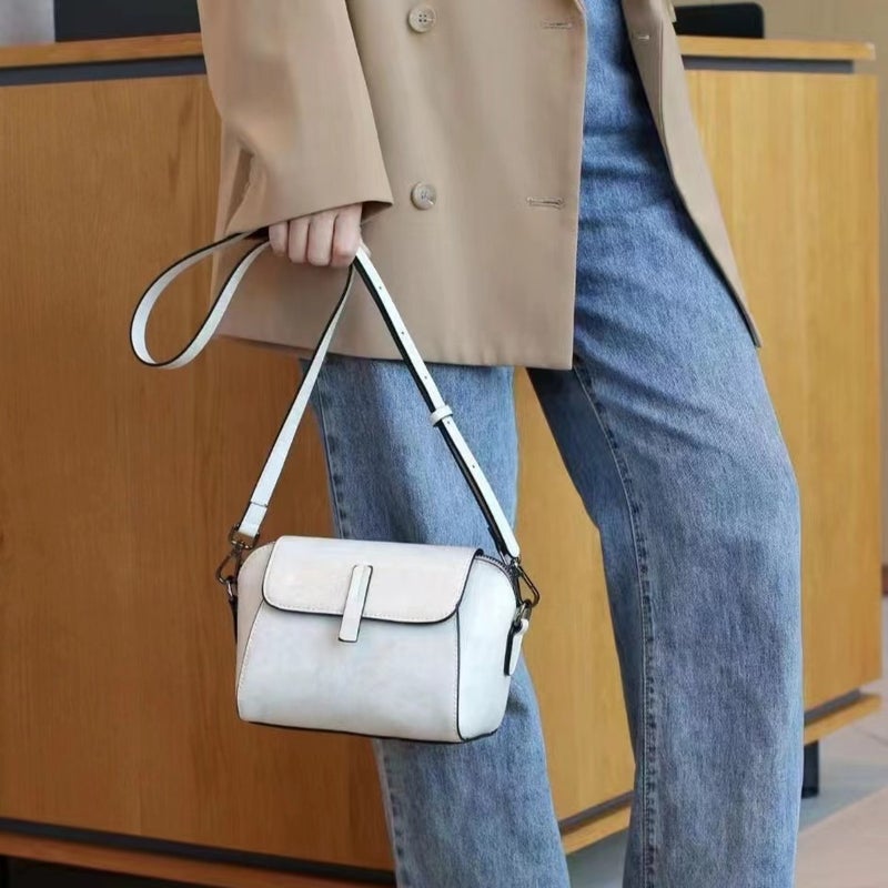 Genuine Leather Vintage Small Bag, Fashionable Shell Bag, Versatile Shoulder Crossbody Bag, Niche Ins Commuter Cowhide Bag - Image 4