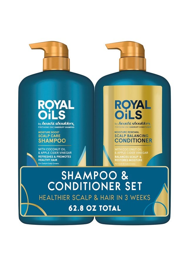 Head & Shoulders Head & Shoulders Royal Oils Dandruff Shampoo and Conditioner Set, Coconut Oil & Apple Cider Vinegar, Moisture Renewal, Scalp Relief, Curly & Coily Hair, Anti Dandruff, 31.4 Fl Oz Each, 2 Pack  - Image 1