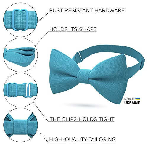 Bow Tie House Men's Classic Pre-Tied Bow Tie Formal Solid Tuxedo (Large, Avalon Teal) - Image 2