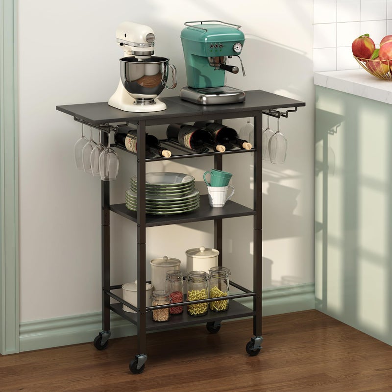 LAATOOREE Bar Cart 4 Tier, Home Serving Cart, Black Mobile Drink Beverage Cart, Rolling Kitchen Shelf with Wine and Glass Holders, for Living Room - Image 3
