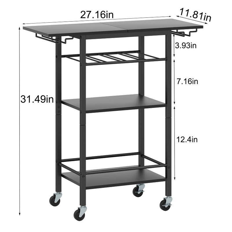 LAATOOREE Bar Cart 4 Tier, Home Serving Cart, Black Mobile Drink Beverage Cart, Rolling Kitchen Shelf with Wine and Glass Holders, for Living Room - Image 2