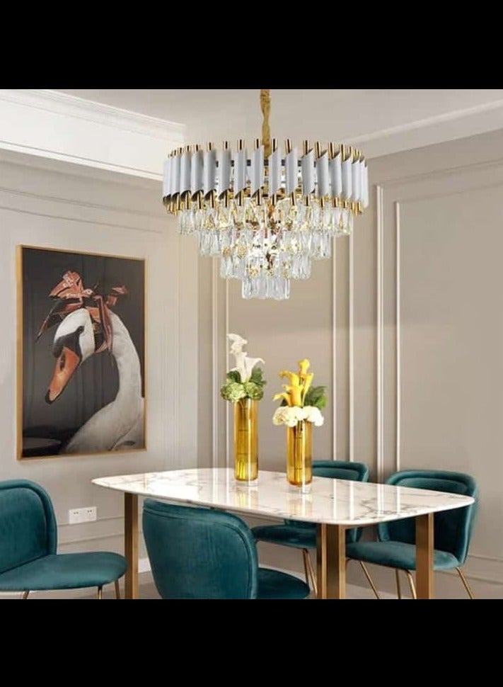 Modern Crystal Chandeliers white+gold Crystal Chandeliers 3-Tier Round Crystal Chandelier Ceiling Light Fixture Crystal Pendant Light Fixture for Dining Room (400MM SIZE), (Bulb Not Included)  - Image 1