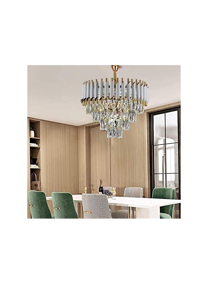 Modern Crystal Chandeliers white+gold Crystal Chandeliers 3-Tier Round Crystal Chandelier Ceiling Light Fixture Crystal Pendant Light Fixture for Dining Room (400MM SIZE), (Bulb Not Included)  - Image 2