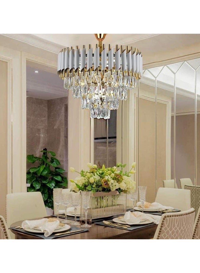 Modern Crystal Chandeliers white+gold Crystal Chandeliers 3-Tier Round Crystal Chandelier Ceiling Light Fixture Crystal Pendant Light Fixture for Dining Room (400MM SIZE), (Bulb Not Included)  - Image 3