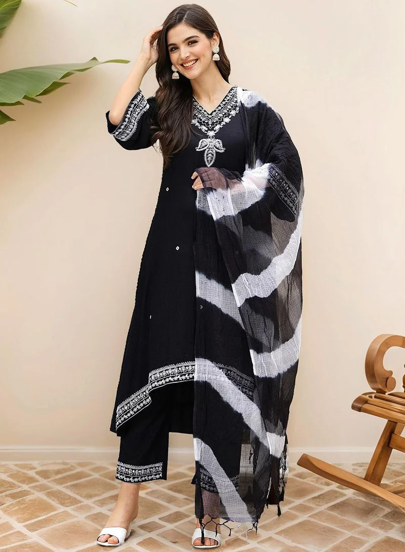 ISHIN  Women Black Rayon Kurta Sets 3pcs sets for Women | Best Price UAE