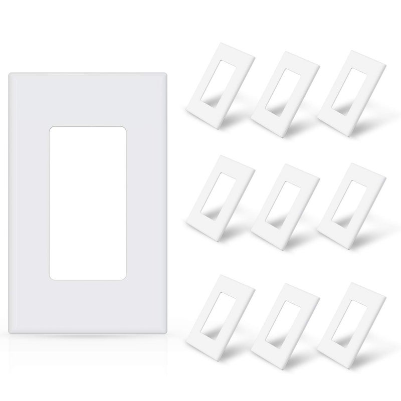 ELEGRP 1Gang Screwless Decorator Wall Plates Standard Size Unbreakable Thermoplastic Faceplate Cover for Decorator Receptacle Outlet Switch UL Listed 10 Pack Glossy White
