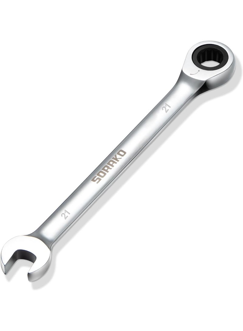 SORAKO Ratchet Spanner 21 mm, Combination Spanner Fixed Head Ratchet Spanner Combination Wrench - Image 1