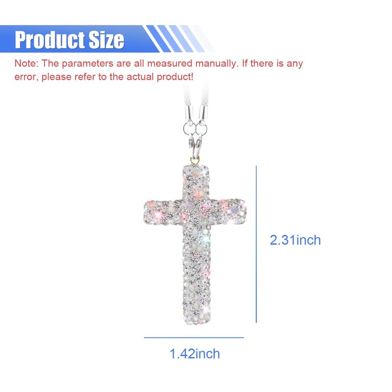 ZIMISI Bling Cross Car Hanging Ornament, Crystal Rhinestone Car Rearview Mirror Pendant for Women, Diamond Rear View Mirror Charm Present, Universal Vehicle Interior Decoration Accessory (White) - Image 2