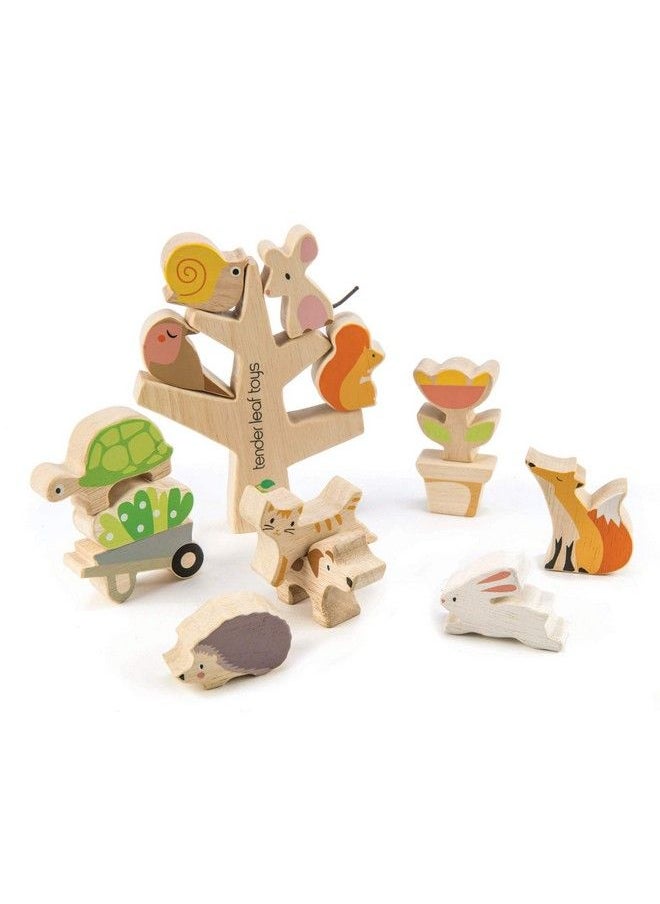 Tender Leaf Toys Stacking Garden Friends 14 Piece Wooden Stacking And Balancing Toy & Educational Game With Free Travel Bag Stem Toy Early Learning Develops Strategic Thinking & Fine Motor Skills Kids 18+ Months  - Image 2