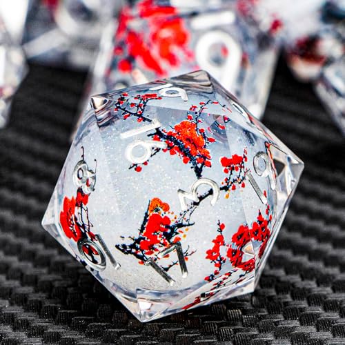 ARUOHHA DND Resin Dice Plum Blossom Liquid Core White Sharp Edge Dragons Polyhedral Dice Set with Gift Box Compatible with DD Role Playing Game Dungeons D and D Dice Set D20 D12 D10 D6 - Image 1
