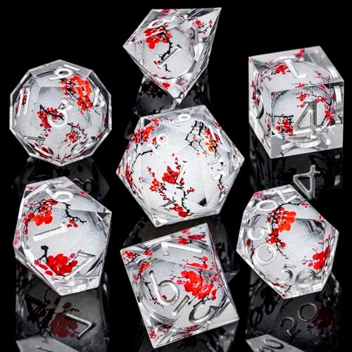 ARUOHHA DND Resin Dice Plum Blossom Liquid Core White Sharp Edge Dragons Polyhedral Dice Set with Gift Box Compatible with DD Role Playing Game Dungeons D and D Dice Set D20 D12 D10 D6 - Image 5
