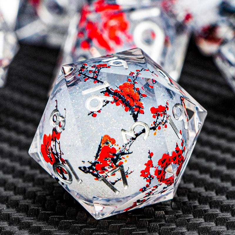 ARUOHHA DND Resin Dice Plum Blossom Liquid Core White Sharp Edge Dragons Polyhedral Dice Set with Gift Box Compatible with DD Role Playing Game Dungeons D and D Dice Set D20 D12 D10 D6 - Image 3