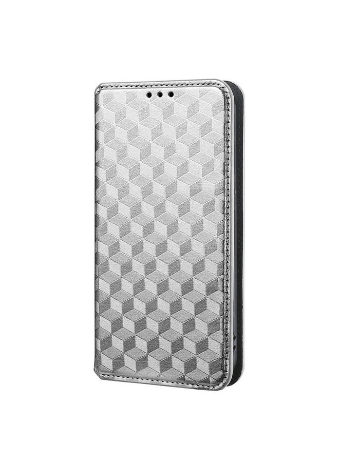 HuHa Case Cover For Motorola Edge 50 Pro Cubic Grid Texture Flip Leather Phone Case(Silver) - Image 2
