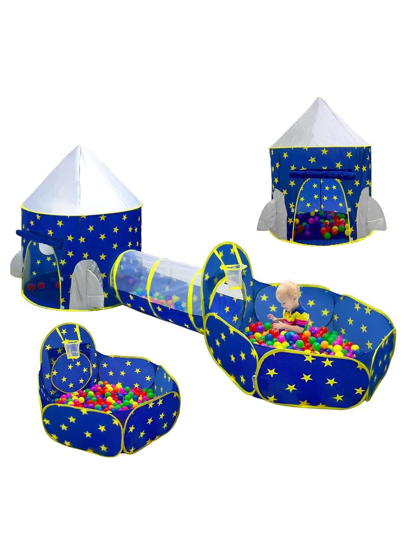 NNEWVANTE خيمة لعب للأطفال 3 قطع للأولاد مع حفرة كرات، نفق زحف، خيام أميرات للأطفال الصغار، ألعاب بيت الفضاء للأطفال، بيت لعب داخلي وخارجي للأولاد، هدايا مثالية للأطفال. أزرق - Image 1