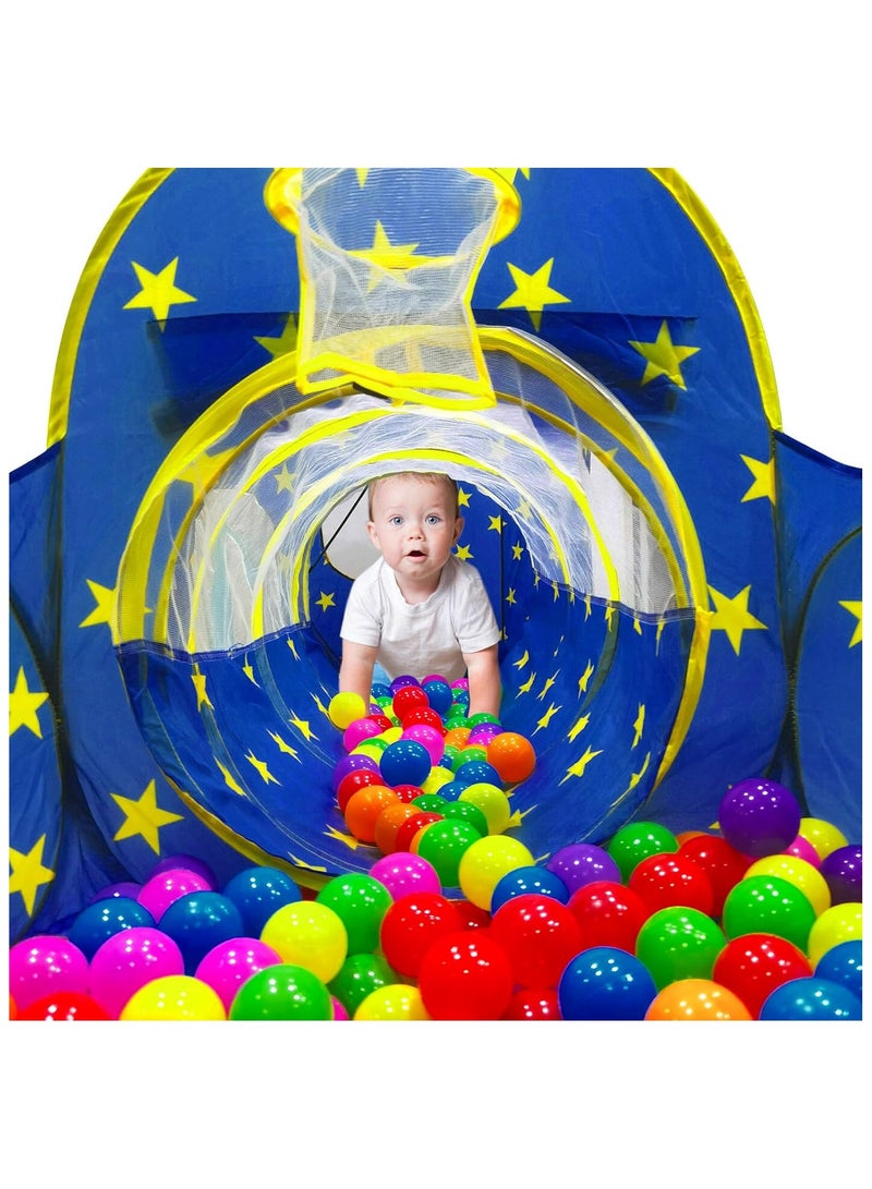 NNEWVANTE خيمة لعب للأطفال 3 قطع للأولاد مع حفرة كرات، نفق زحف، خيام أميرات للأطفال الصغار، ألعاب بيت الفضاء للأطفال، بيت لعب داخلي وخارجي للأولاد، هدايا مثالية للأطفال. أزرق - Image 5