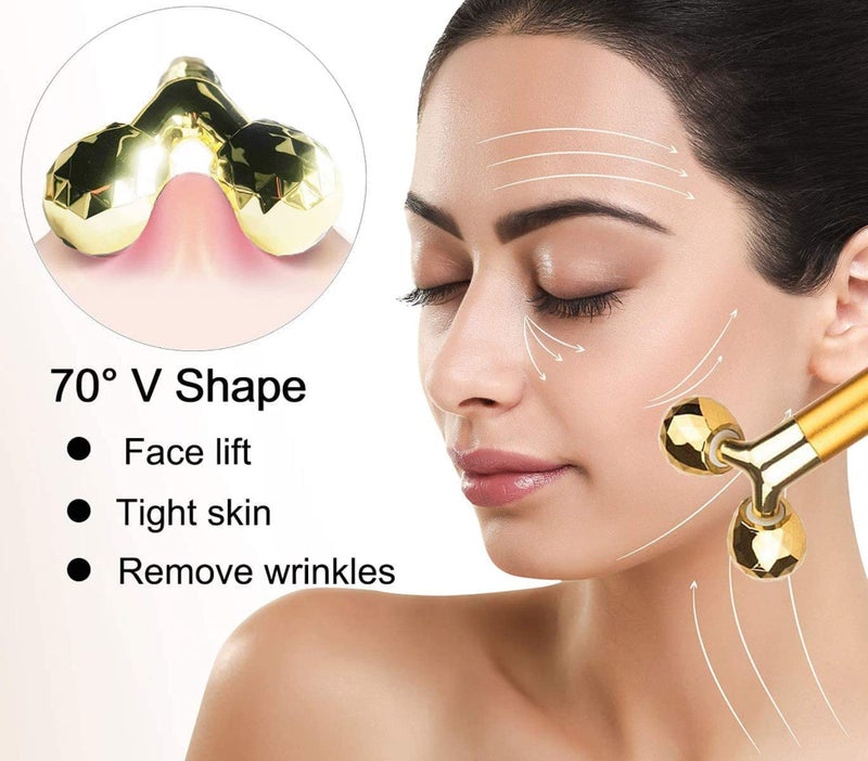 Veentus 2 in 1 Energy Beauty Bar Electric Vibration Facial Massage V shape Roller Waterproof Face Skin Care T-Shaped Anti Wrinkle Massager for Forehead Cheek Neck Clavicle Arm (Gold Colour) - Image 4