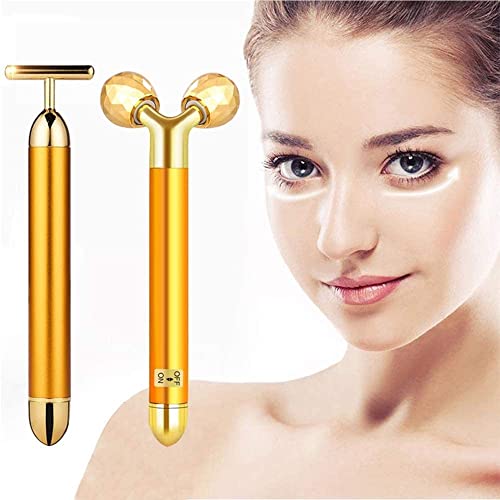 Veentus 2 in 1 Energy Beauty Bar Electric Vibration Facial Massage V shape Roller Waterproof Face Skin Care T-Shaped Anti Wrinkle Massager for Forehead Cheek Neck Clavicle Arm (Gold Colour) - Image 1