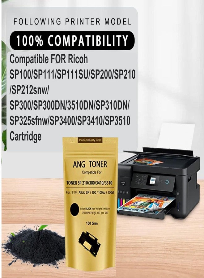 ANG Toner for SP210SU Toner Powder Pouch Compatible for Use in Ricoh SP100, SP111, SP111SU, SP200, SP210, SP212SNw, SP301 (100 Grams) Black - Image 2