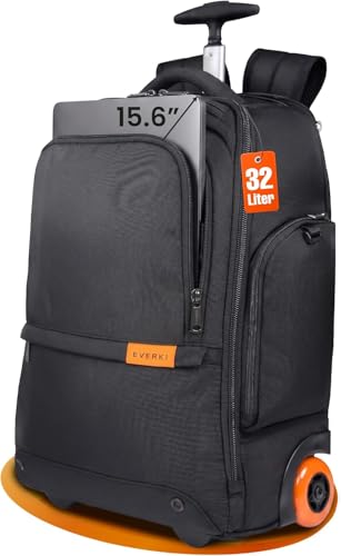 EVERKI 123 Wheeled 32L Laptop Backpack Rolling Backpack for Men Women CarryOn Travel Roller Backpack for Laptops Fits 156 to 16 Inches with Replaceable Wheels for Business Work Black - Image 1