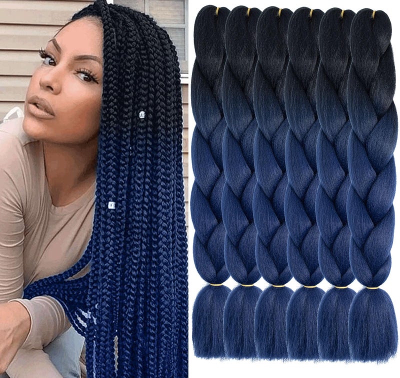 Xtrend 6Pcs 24 Inch Ombre Jumbo Braiding Hair 2 Tone Afro Braiding Hair Extensions 24 Inch Synthetic Hair for Braiding 100gpc 5 Pieces BlackDark Blue