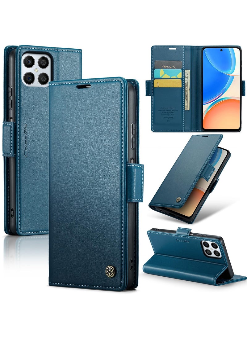 CaseMe Phone Case Luxury PU Leather Design Anti Fingerprint 023 Flip Cover Card Slot Holder Cover For Honor X8 (Blue) - Image 1