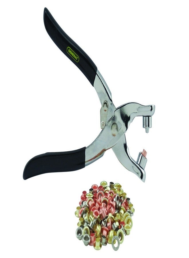 جينيرال تولز كماشة ضبط العروة من General Tools، 71، مع 100 عروة مقاس 5/32 بوصة (4 مم) بلمسات نهائية من النحاس والفضة والذهب للاستخدام في الجلود والبلاستيك والمطاط والقماش والكرتون - Image 2