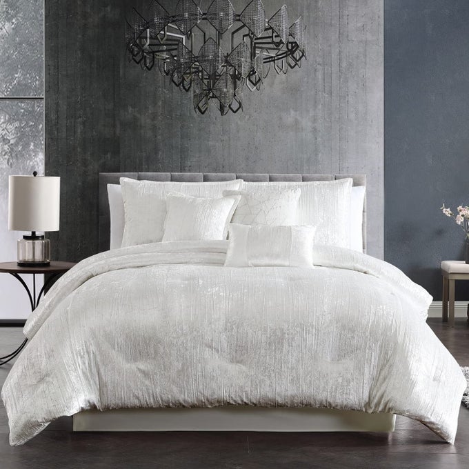 TURIN LUXURY PLUSH COMFORTER SET KING WHITE 7PIECE SET