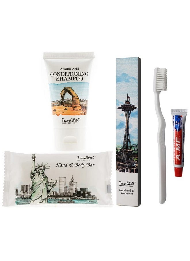 Travelwell Travel Well Hotel Toiletries Amenities Travel Size Massage Cleaning Soaps In Bulk 1.0oz/28g,30ml Shampoo & Conditioner 2 in 1,Boxed Toothbrush Toothpaste Individually Wrapped 30 Set  - Image 1