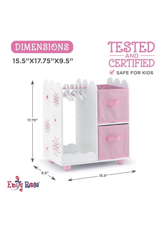 Emily Rose | USA Company | 18 Inch Doll Clothes Open Closet Furniture Accessory - Wooden Doll Accessories Toy Playsets - with 5 Free Wooden 18" Doll Clothing Hangers and 2 Large Storage Bins - Floral - Image 5