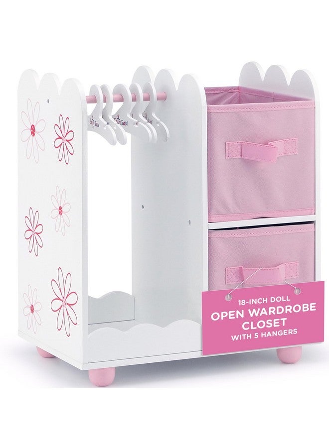 Emily Rose | USA Company | 18 Inch Doll Clothes Open Closet Furniture Accessory - Wooden Doll Accessories Toy Playsets - with 5 Free Wooden 18" Doll Clothing Hangers and 2 Large Storage Bins - Floral - Image 1