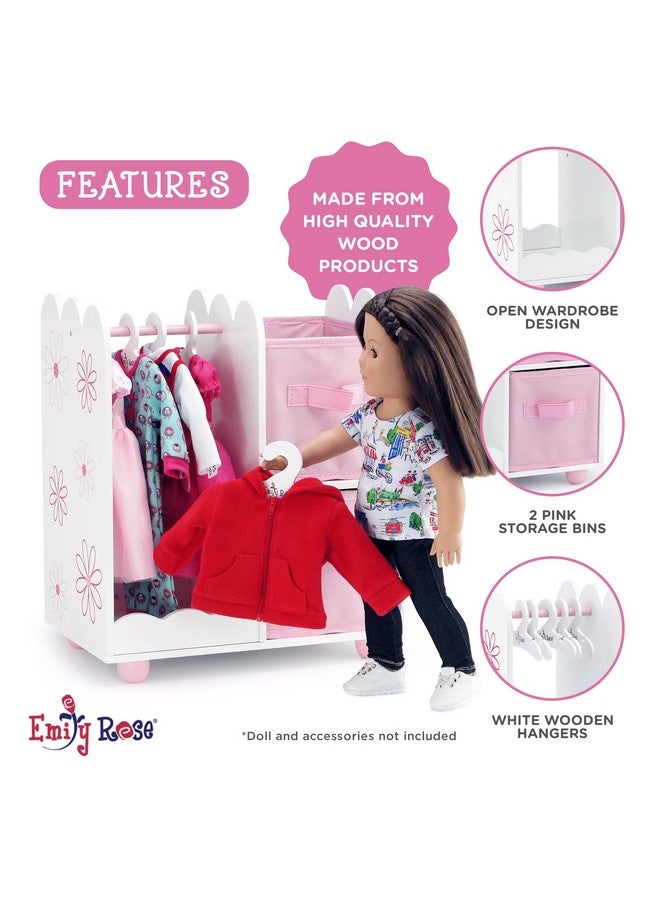 Emily Rose | USA Company | 18 Inch Doll Clothes Open Closet Furniture Accessory - Wooden Doll Accessories Toy Playsets - with 5 Free Wooden 18" Doll Clothing Hangers and 2 Large Storage Bins - Floral - Image 4