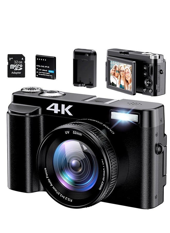 Generic - 4K Digital Camera Photography Autofocus 48MP 8 Megapixel Camera With Sd Card, Lens Angle 75°, 3.0 Inch Screen Video Recording Camera Youtube Video Compact Camera, 16x Digital Zoom, 1 Battery - Image 1