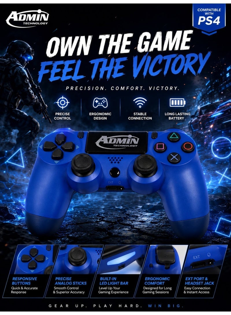 ADMIN TECHNOLOGY Professional Wireless Controller for PlayStation 4 (PS4/Slim/Pro/) with 6-Axis Motion Sensor, Interactive Touchpad, 3.5mm Audio Jack, and Dual Vibration - High-Precision Royal Blue Gamepad - Admin Technology - Image 4