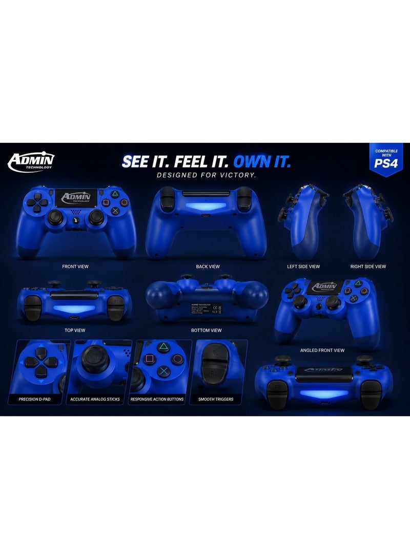 ADMIN TECHNOLOGY Professional Wireless Controller for PlayStation 4 (PS4/Slim/Pro/) with 6-Axis Motion Sensor, Interactive Touchpad, 3.5mm Audio Jack, and Dual Vibration - High-Precision Royal Blue Gamepad - Admin Technology - Image 5