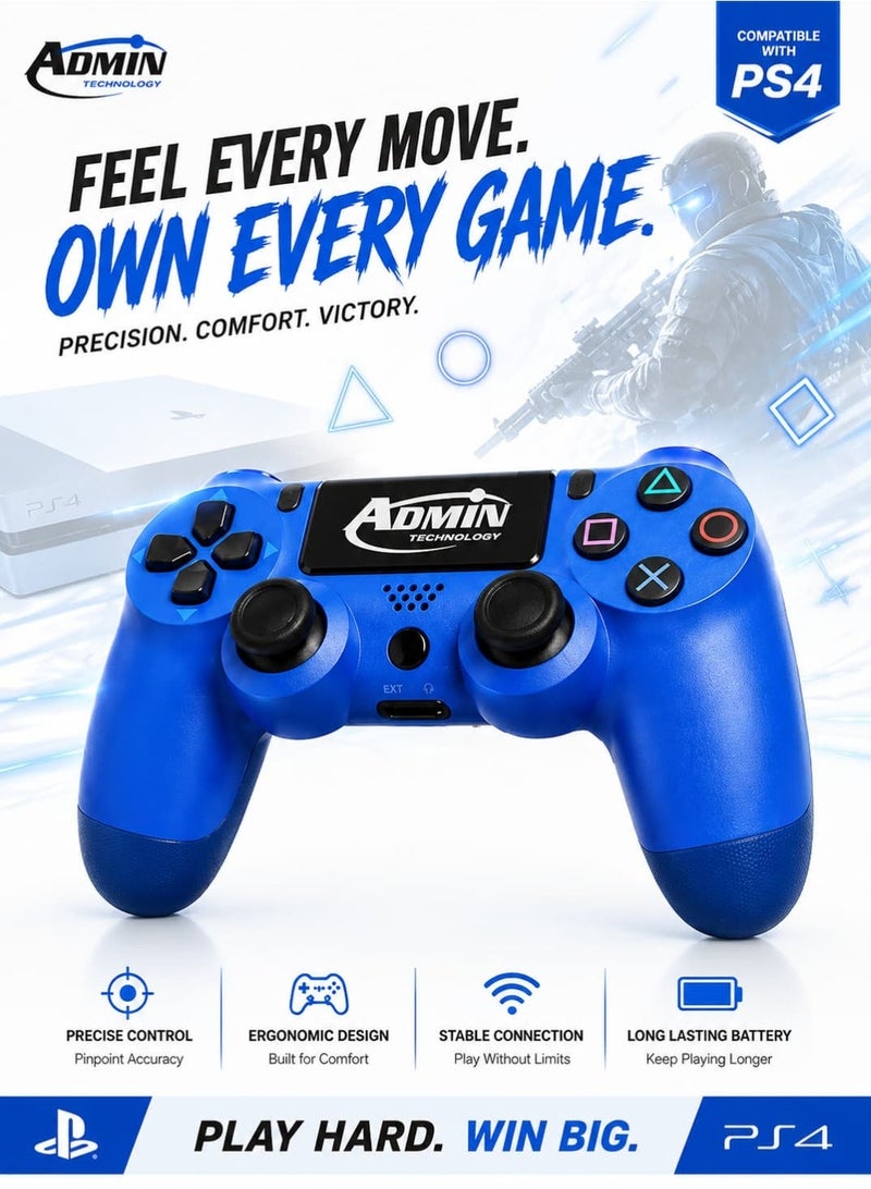 ADMIN TECHNOLOGY Professional Wireless Controller for PlayStation 4 (PS4/Slim/Pro/) with 6-Axis Motion Sensor, Interactive Touchpad, 3.5mm Audio Jack, and Dual Vibration - High-Precision Royal Blue Gamepad - Admin Technology - Image 1