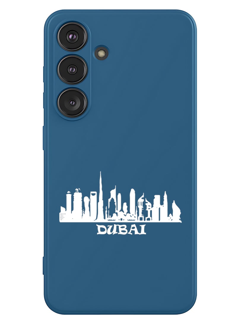 Theodor Protective Slim Fit Case Liquid Silicone Cover with Full Body Protection Anti-Scratch Shockproof Case For Samsung Galaxy S25 Plus (Blue) - Dubai Skyline - White - Image 1