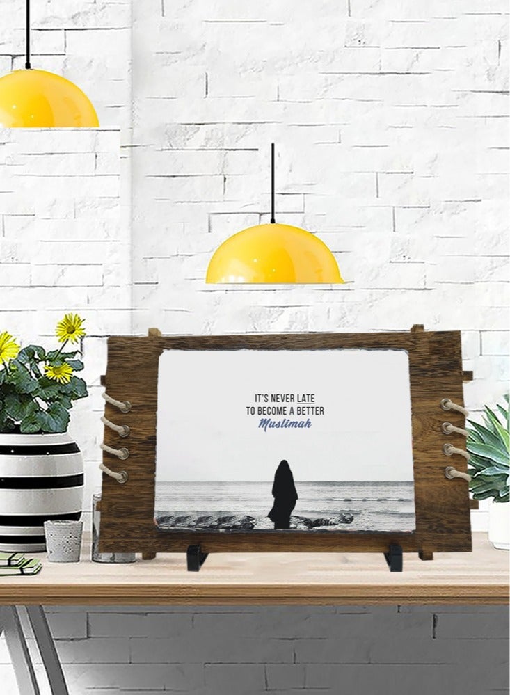 Service Zone Protective Printed White Rectangle Shape Marble Photo Frame for Table Top Its Never Late To Became A Better Muslimah  - Image 1