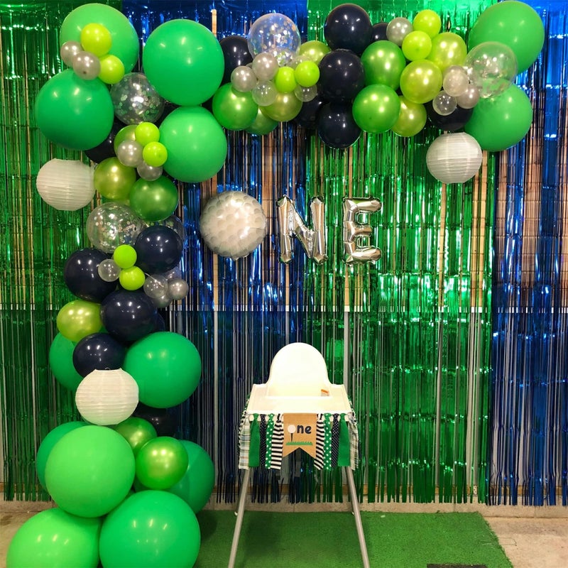 Togvu 60 Pcs Navy Blue Matte Light Green Silver Latex Party Balloons with Green Silver Confetti for Birthday Party Decoration - Image 3