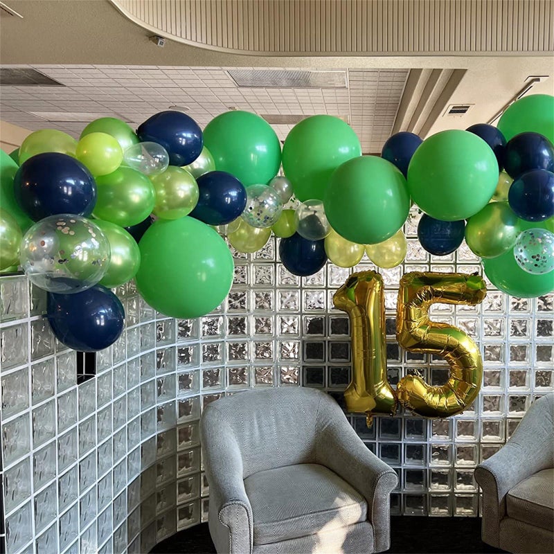 Togvu 60 Pcs Navy Blue Matte Light Green Silver Latex Party Balloons with Green Silver Confetti for Birthday Party Decoration - Image 4