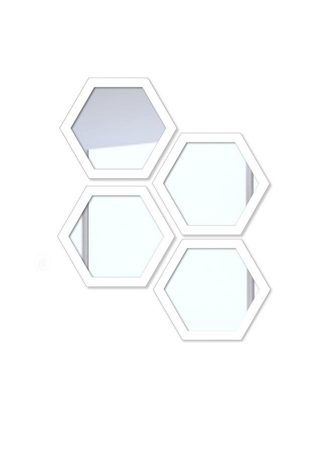 Art Street Decorative Hexagonal Wall Framed Mirror White Set of4 Hexagon Shape For Home Decoration & Wall Decoration, Size -11 X 9.6 Inch - Image 2