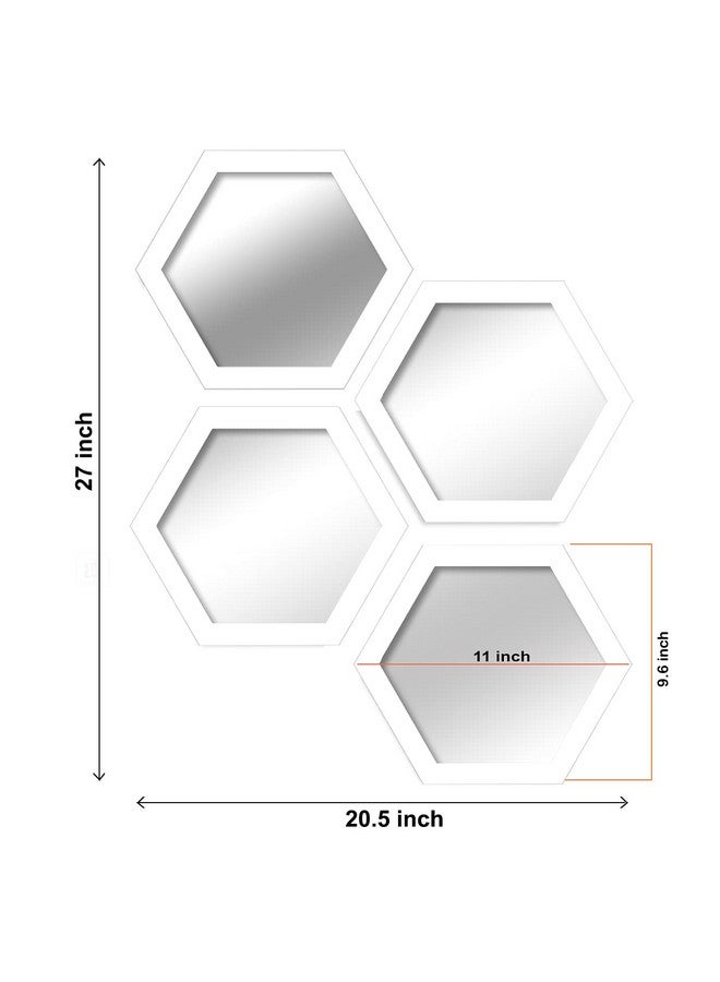 Art Street Decorative Hexagonal Wall Framed Mirror White Set of4 Hexagon Shape For Home Decoration & Wall Decoration, Size -11 X 9.6 Inch - Image 3