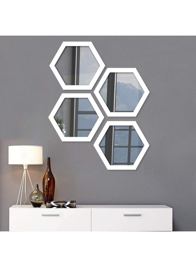 Art Street Decorative Hexagonal Wall Framed Mirror White Set of4 Hexagon Shape For Home Decoration & Wall Decoration, Size -11 X 9.6 Inch - Image 1