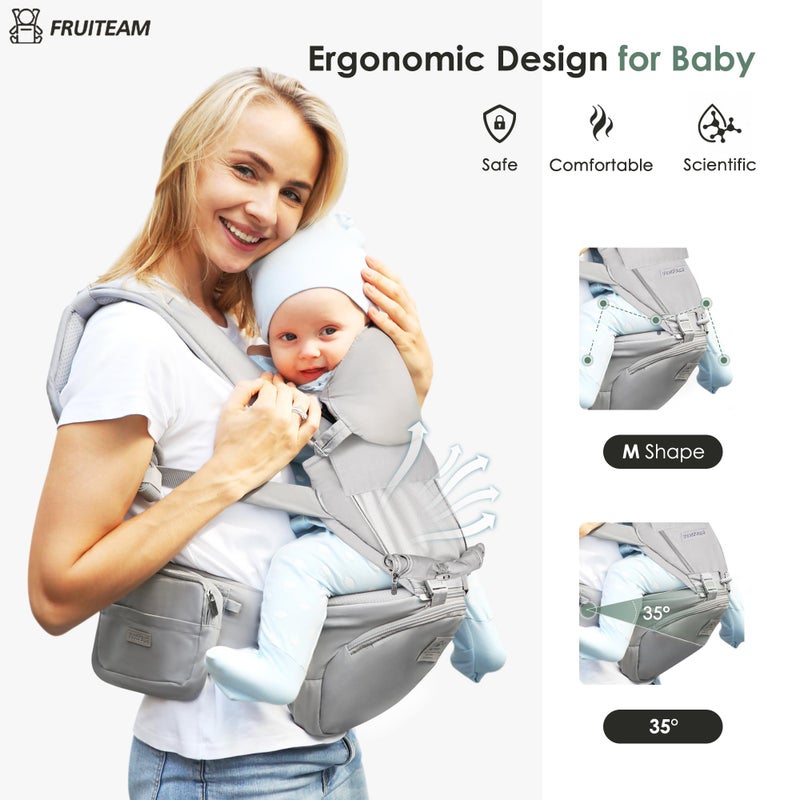 FRUITEAM Baby Carrier Newborn to Toddler - Safety-Certified Waist Stool with Hip Seat, Ergonomic 6-in-1 Baby Carrier with Head Support, Great for Travel and Outdoor Activities - Image 4