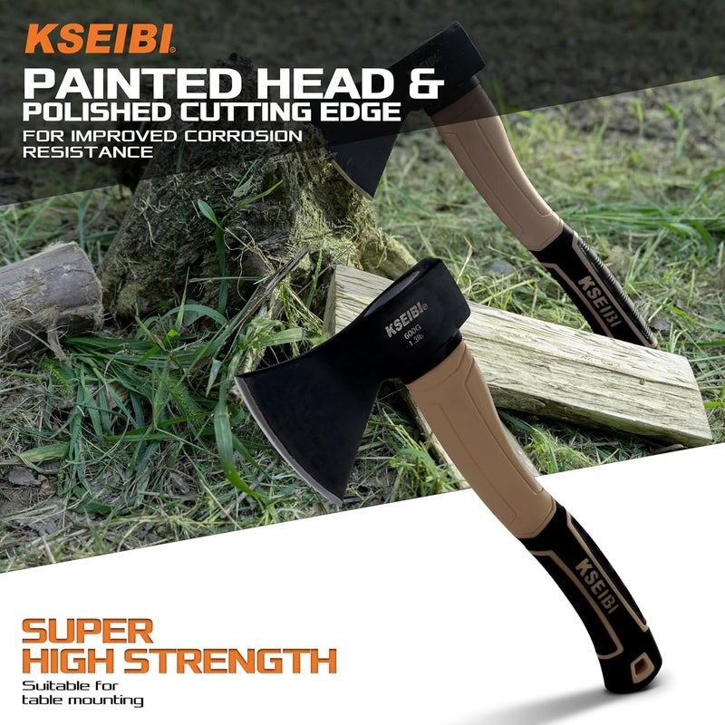 KSEIBI فأس تخييم خارجي مع غمد لتقسيم وإشعال الخشب، شفرة فولاذية مطروقة مع مقبض مضاد للانزلاق وتقليل الصدمات، فؤوس ورماح رائعة (بني توسكاني) - Image 3