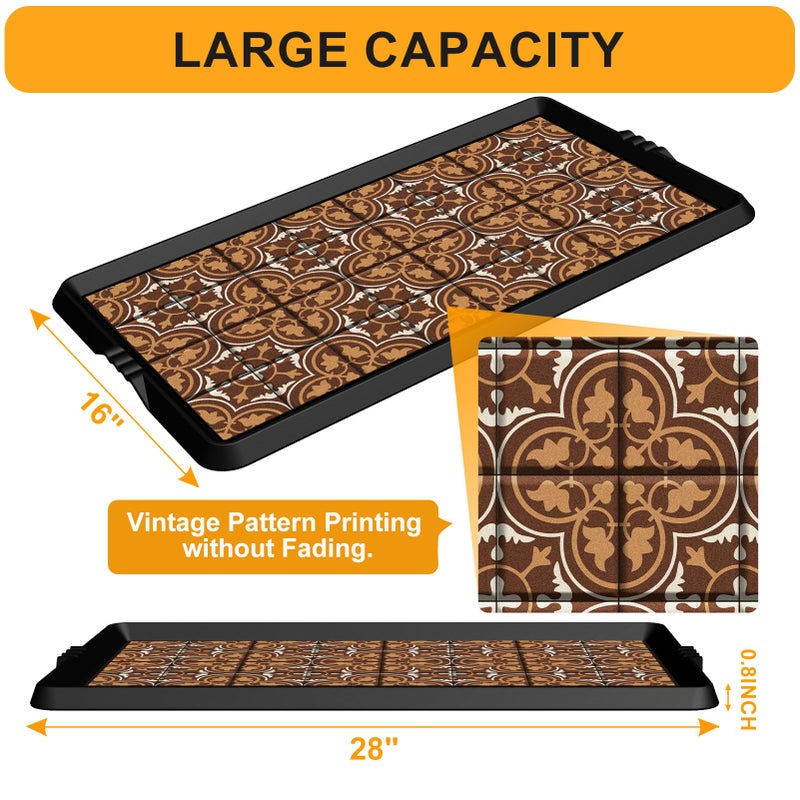 BEHERO Boot Tray Shoe Mat Decorative Patterned, Rubber Boot Matt Tray Indoor and Outdoor Use, 16" x27.5" Shoe Cleaning Mat Non-Slip, Shoe Storage Waterproof with Artistic Prints for Entryway(Brown) - Image 3
