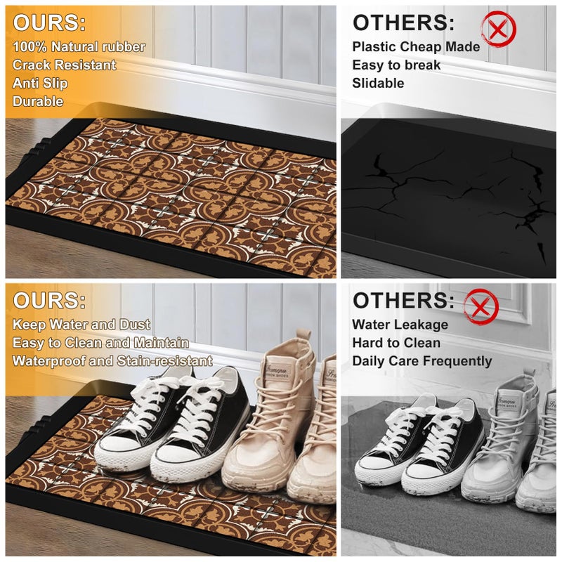 BEHERO Boot Tray Shoe Mat Decorative Patterned, Rubber Boot Matt Tray Indoor and Outdoor Use, 16" x27.5" Shoe Cleaning Mat Non-Slip, Shoe Storage Waterproof with Artistic Prints for Entryway(Brown) - Image 2
