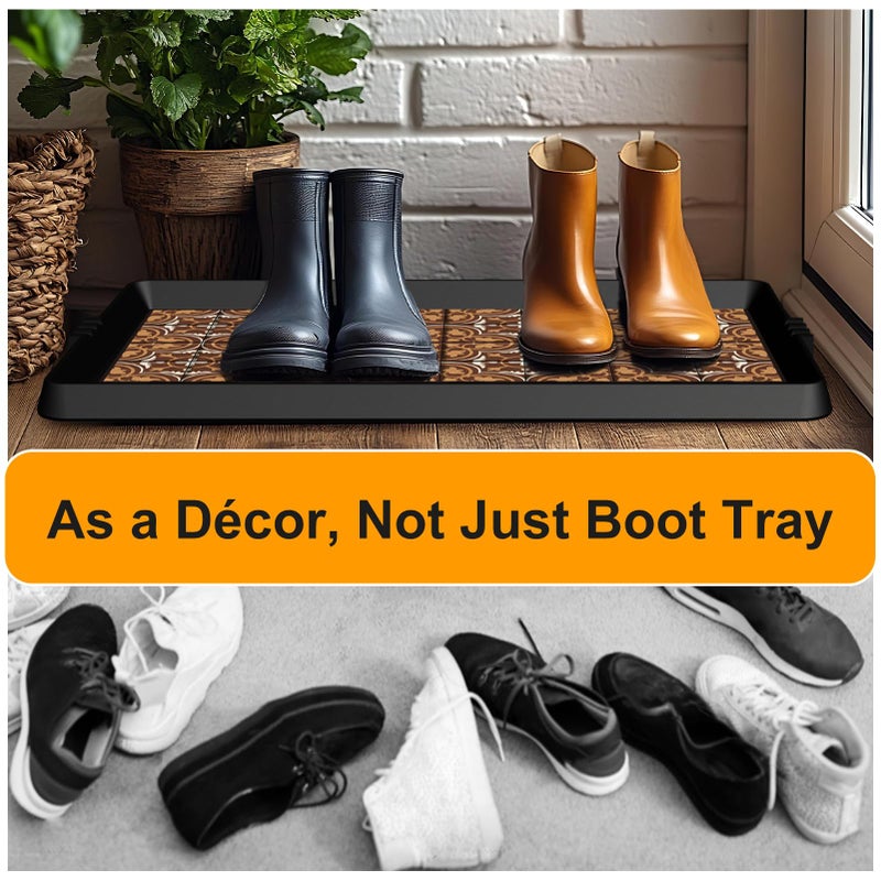 BEHERO Boot Tray Shoe Mat Decorative Patterned, Rubber Boot Matt Tray Indoor and Outdoor Use, 16" x27.5" Shoe Cleaning Mat Non-Slip, Shoe Storage Waterproof with Artistic Prints for Entryway(Brown) - Image 4